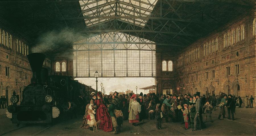 Ankunft Eines Zuges Am Nordwestbahnhof In Wien Painting by Karl Karger Ankunft Eines Zuges Am Nordwestbahnhof In Wien Painting by Karl Karger