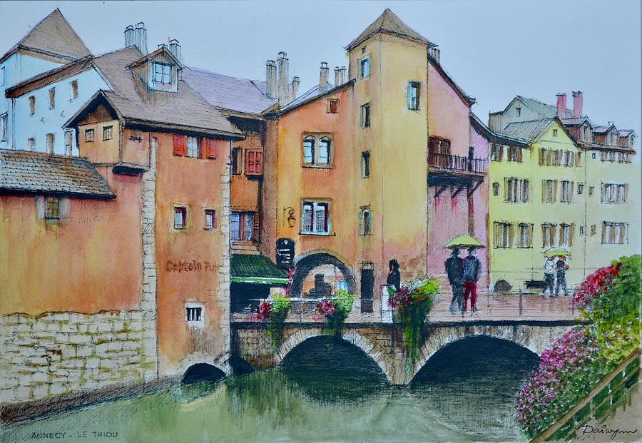 Vielle Ville Painting - Annecy Rain Aquarelle by Dai Wynn
