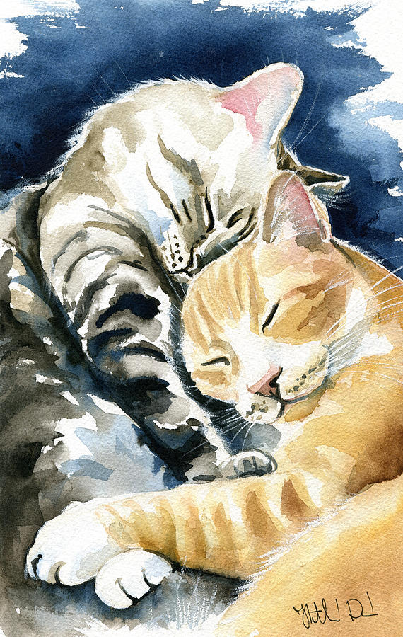 Cat Painting - Annie and Michael Tabby Cat Painting by Dora Hathazi Mendes