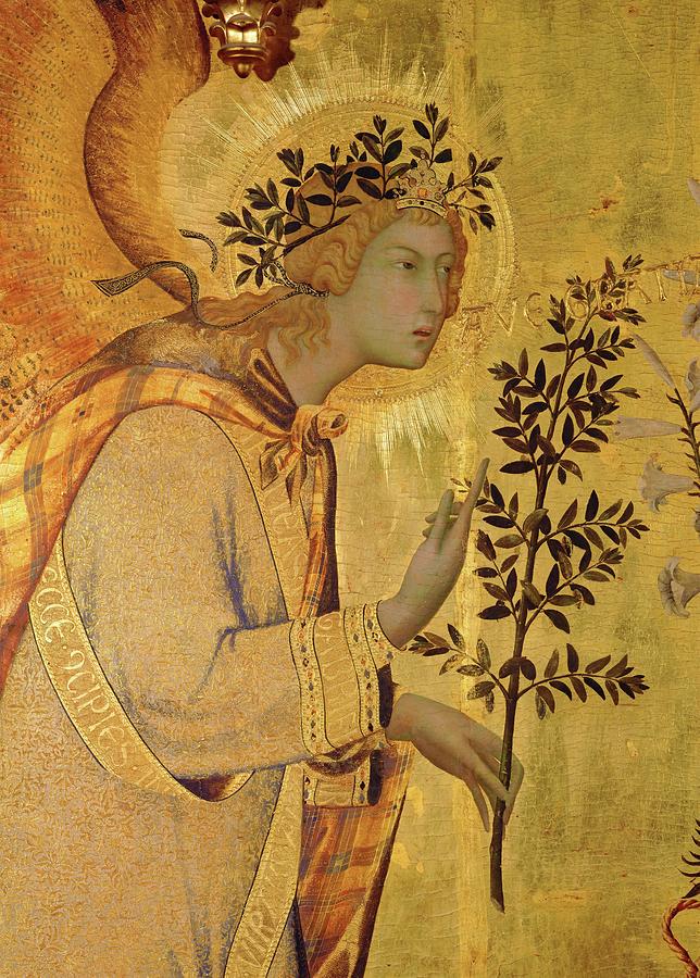 Annunciation. Detail the Angel of the Annunciation. Painting by Simone Martini -c 1284-1344-