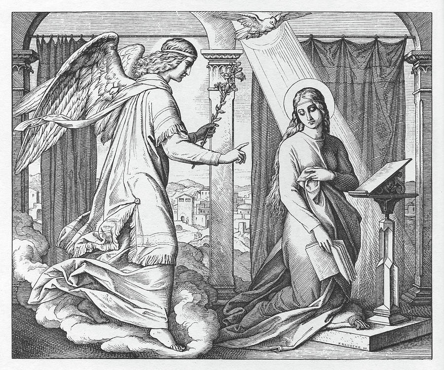 Annunciation, Gospel of Luke Painting by New Digital Museum