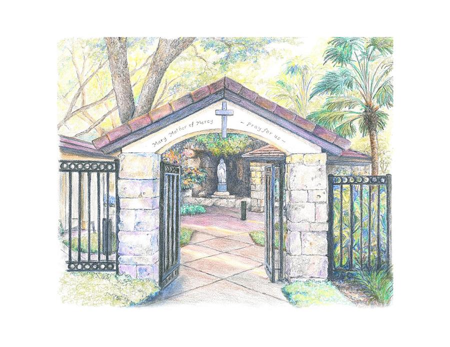 Annunciation - Our Lady of Lourdes Grotto Drawing by Scott Stafstrom