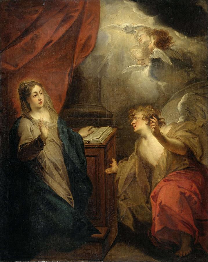 Annunciation to the Virgin. Painting by Jacob de Wit