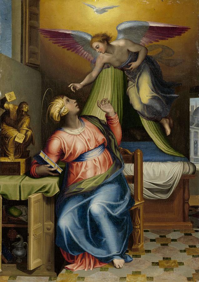 Annunciation to the Virgin. Painting by Marcello Venusti -circle of-