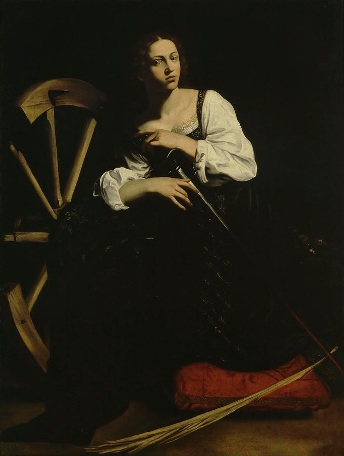 Anonymous -Copy Caravaggio- / Saint Catherine, 17th century, Italian School. Painting by Caravaggio -c 1570-1610-