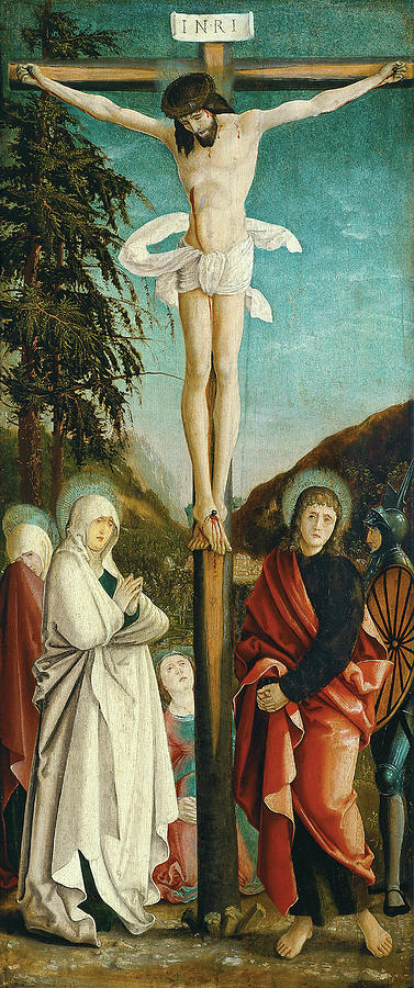 Anonymous German Artist active ca. 1520 -Active ca. 1520 -?--. The Crucifixion -ca. 1520-. Oil on... Painting by Anonymous German Artist -fl c 1520-