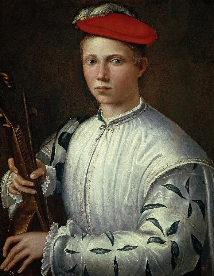 Anonymous / The Viola Player, ca. 1540, Italian School, Oil on panel, 77,5 cm x 59 cm, P00055. Painting by Anonymous
