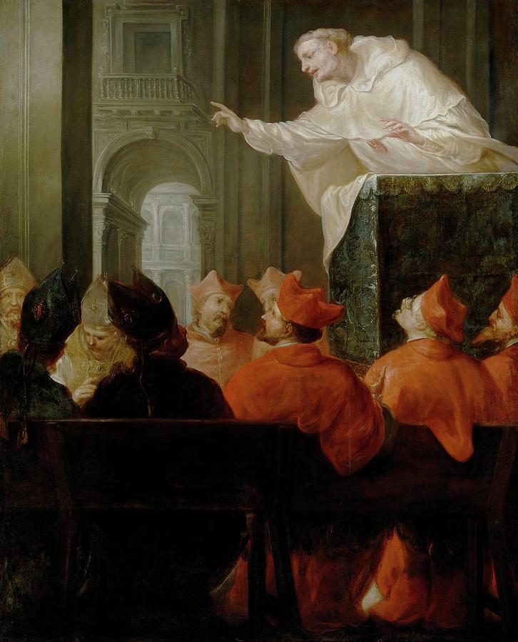 Anonymous Un religioso mercedario predicando a cardenales y obispos, 17th century, Spanish School. Painting by Anonymous