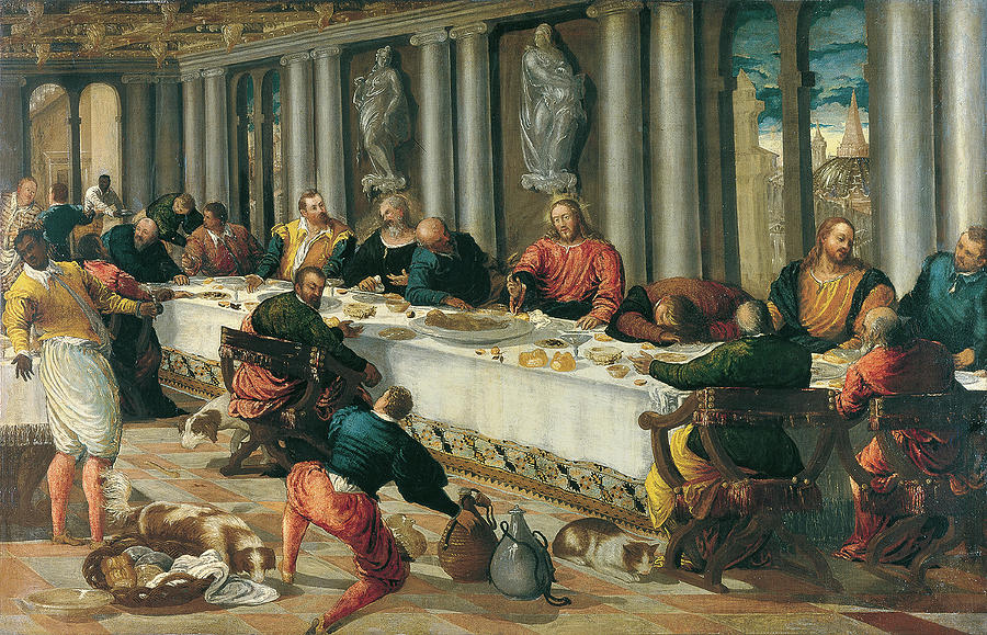 Anonymous Venetian artist active ca. 1570 -Active ca. 1570-. The Last Supper -ca. 1570-. Oil on c... Painting by Anonymous Venetian artist -fl c 1570-