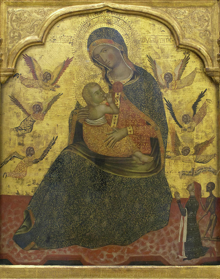 Anonymous Venetian Artist ca. 1360 -Active ca. 1360-. The Virgin of Humility with Angels and a Do... Painting by Anonymous Venetian Artist -fl c 1360-