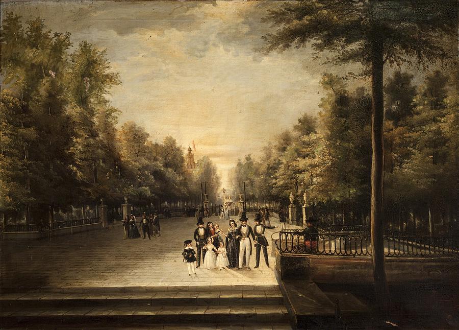 Anonymous / Visit of Cristinas walk, Around 1850, Oil on canvas, 0.70 x 1.00 m. Painting by Anonymous