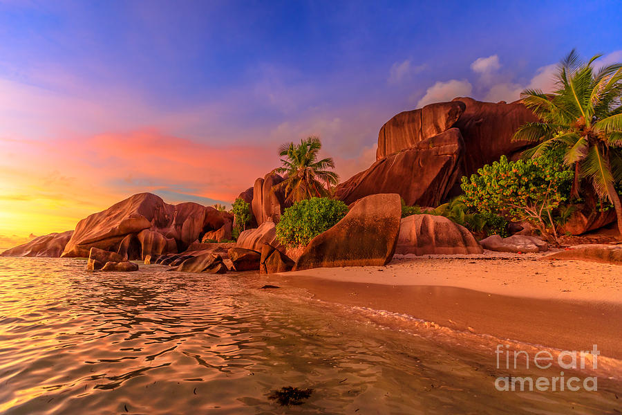 Sunset Photograph - Anse Source dArgent sunset by Benny Marty