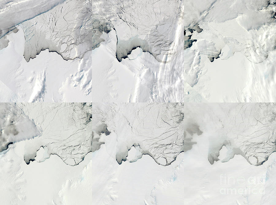 Antarctic Ice Shelf Calving Sequence Photograph by Nasa Earth Observatory/science Photo Library