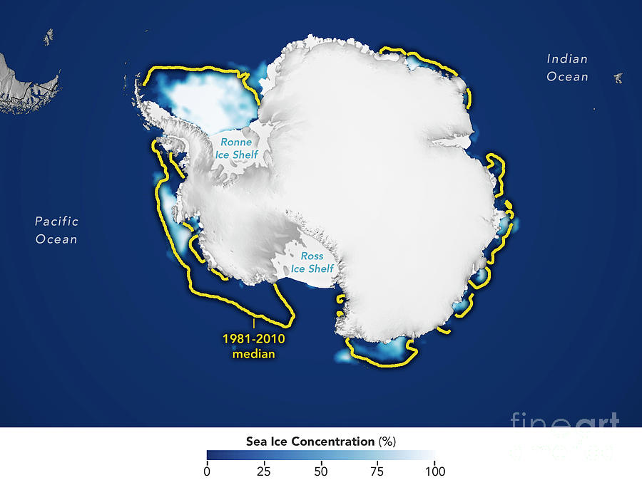 Antarctic Sea Ice Minimum Extent Photograph by Nasa Earth Observatory/national Snow And Ice Data Center/science Photo Library