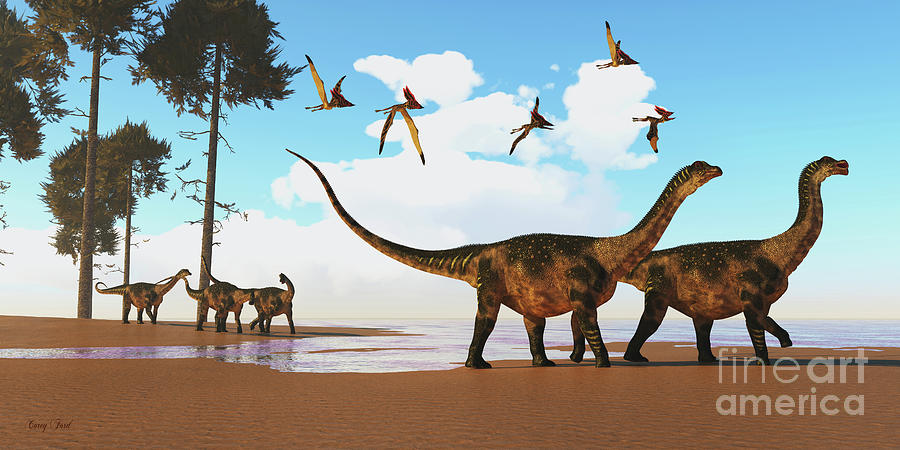 Antarctosaurus Dinosaur Seashore Digital Art by Corey Ford