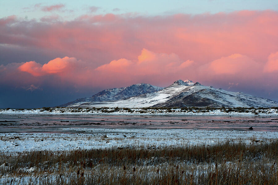 Antelope Island Winter Sunset - Great Salt Lake, Utah Photograph by Brett Pelletier