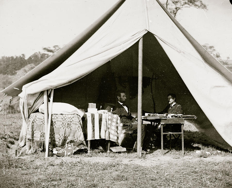 Antietam, Md. President Lincoln and Gen. George B. McClellan in the generals tent; another view Painting by Antietam, Md. President Lincoln and Gen. George B. McClellan in the generals tent; another view Painting by