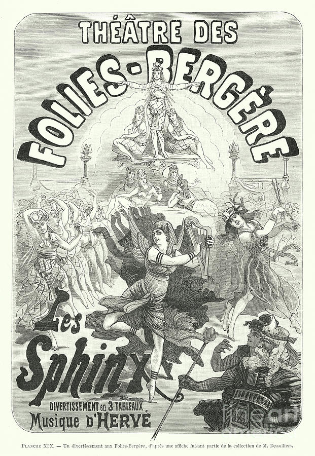 Antique Advertisement For Folies Bergere, Engraving Painting by French School