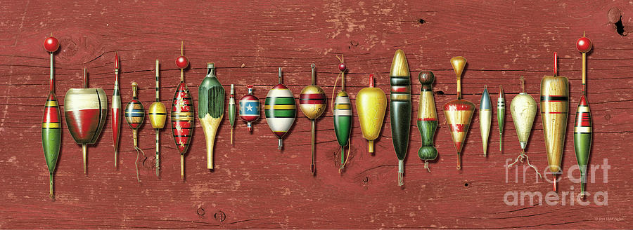 Antique Bobbers With Red Wood Painting by Jon Wright - Fine Art