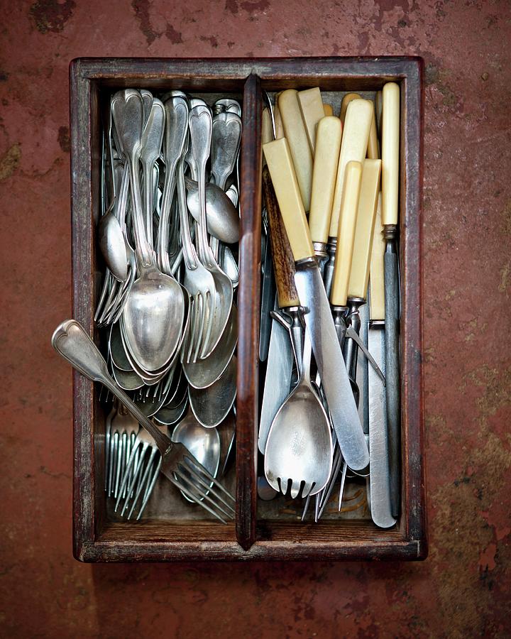 Antique Cutlery In A Cutlery Drawer Photograph by Great Stock!