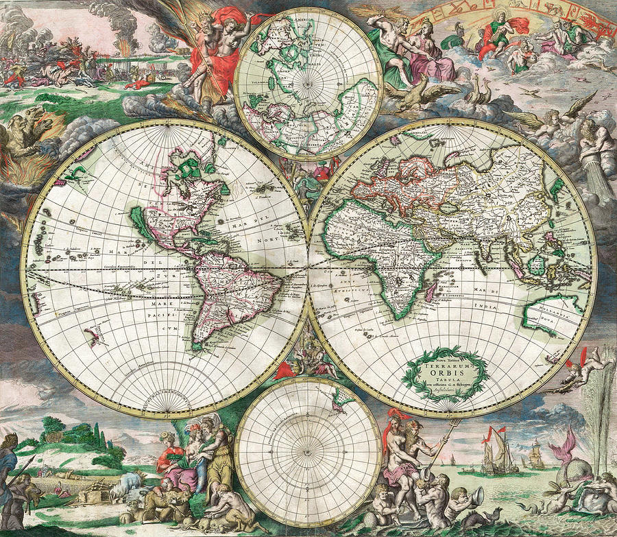 Antique Dutch World Map Photograph by Graphicaartis