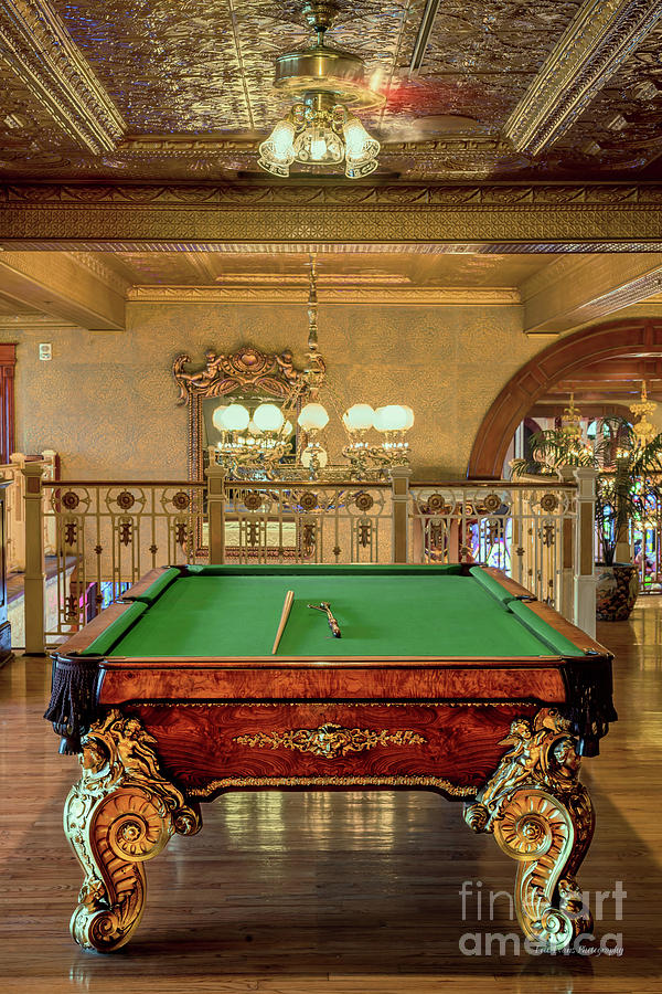 Antique Hand Carved Pool Table at The Main Street Station Portrait Photograph by Aloha Art