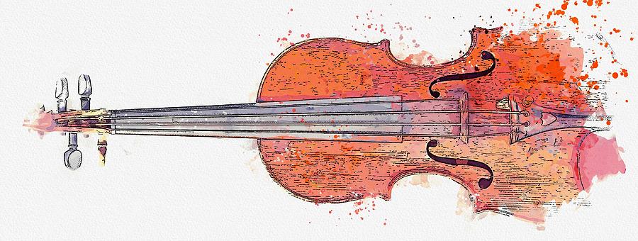 Antique Italian Violin Watercolor By Ahmet Asar Painting