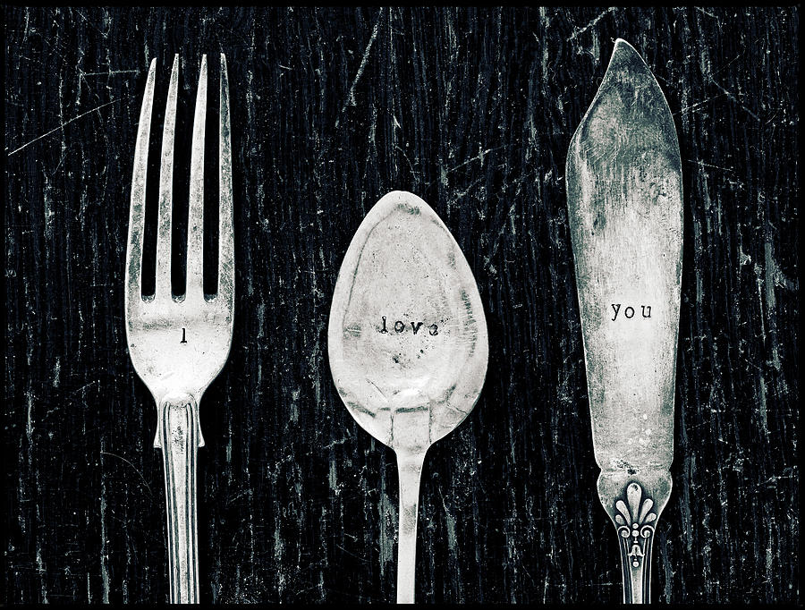 Still Life Photograph - Antique Knife Fork And Spoon by Tom Quartermaine