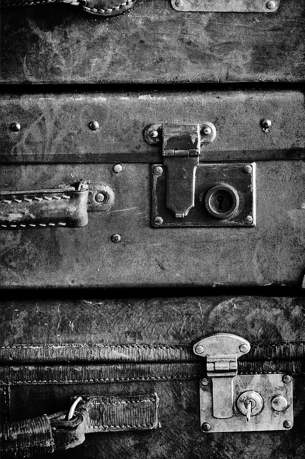 Still Life Photograph - Antique Luggage Suitcases Bw by Tom Quartermaine