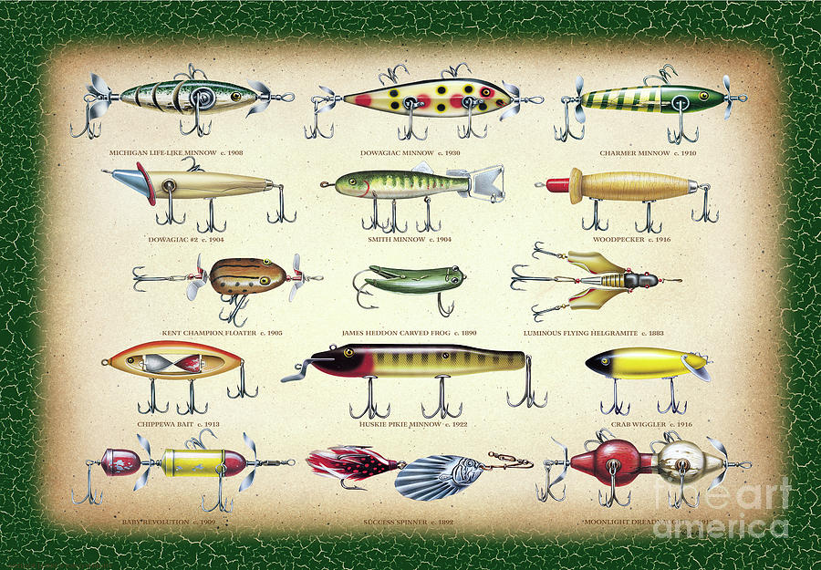 Antique Lures Green Painting by Jon Wright - Pixels