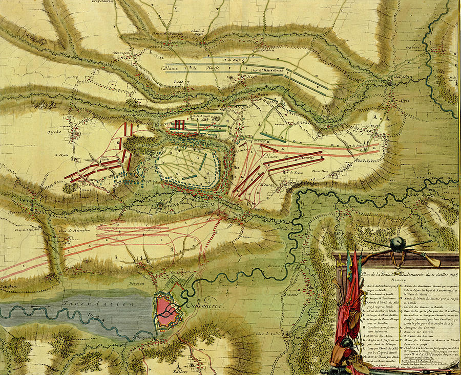 Antique map of  battle of  Oudenaarde, Belgium  Photograph by Steve Estvanik