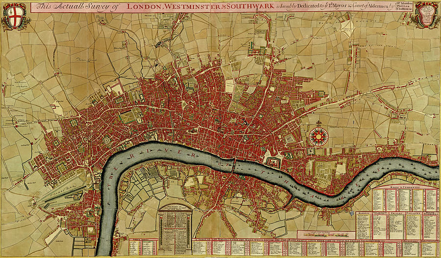 Antique map of London, Southwark asnd Westminster,  Photograph by Steve Estvanik