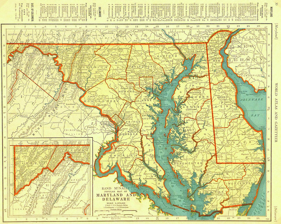 Antique Map of Maryland and Delaware - Old Cartographic Map - Antique