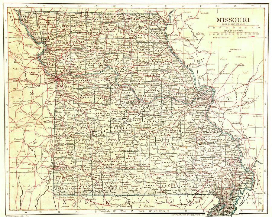 Antique Map of Missouri, United States - Old Cartographic Map - Antique ...