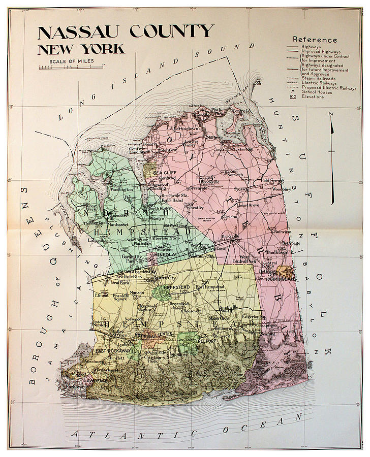 Antique Map Of Nassau County New York Old Cartographic Map Antique   Antique Map Of Nassau County New York Old Cartographic Map Antique Maps Siva Ganesh 