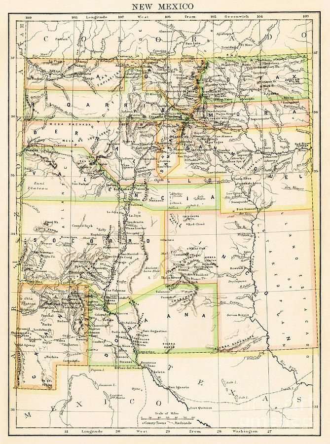 Railroad And County Map Of New Mexico - Barry Lawrence Ruderman Antique 455