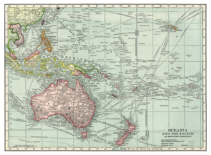 Antique Map of Oceania and the Pacific - Old Cartographic Map - Antique ...