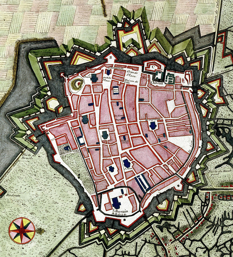 Antique map of  St. Omer Photograph by Steve Estvanik