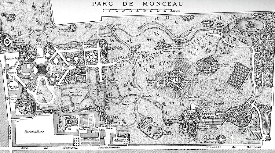 Antique Map of the Parc de Monceau, Paris Drawing by French School