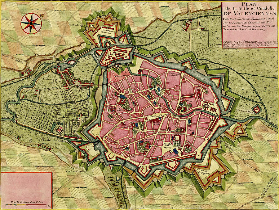 Antique map of town and citadel of Valenciennes Photograph by Steve Estvanik