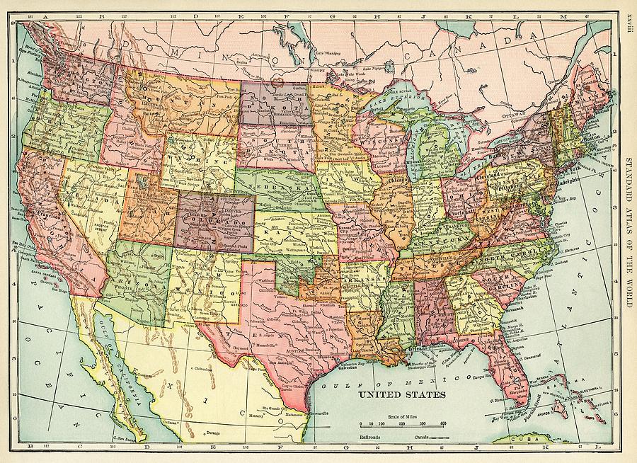 Antique Map Of United States Old Cartographic Map Antique Maps