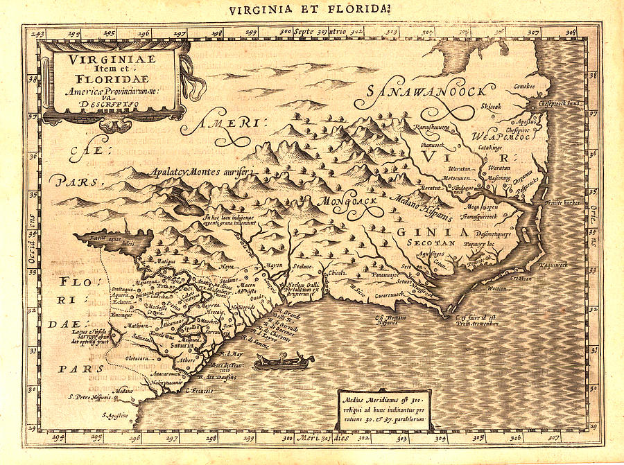 Antique Map Of Virginia Et Florida Old Cartographic Map Antique