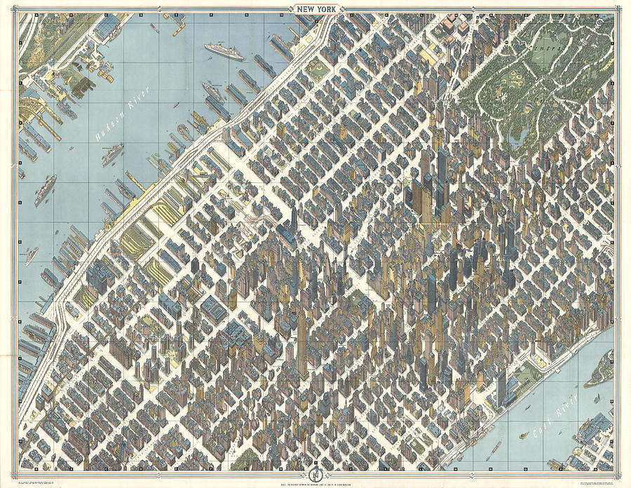 New York City Antique Vintage Pictorial Map 