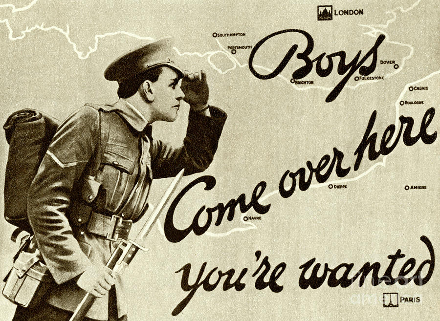 Antique Recruitment poster for the British army in the First World War, 1915 Drawing by English School