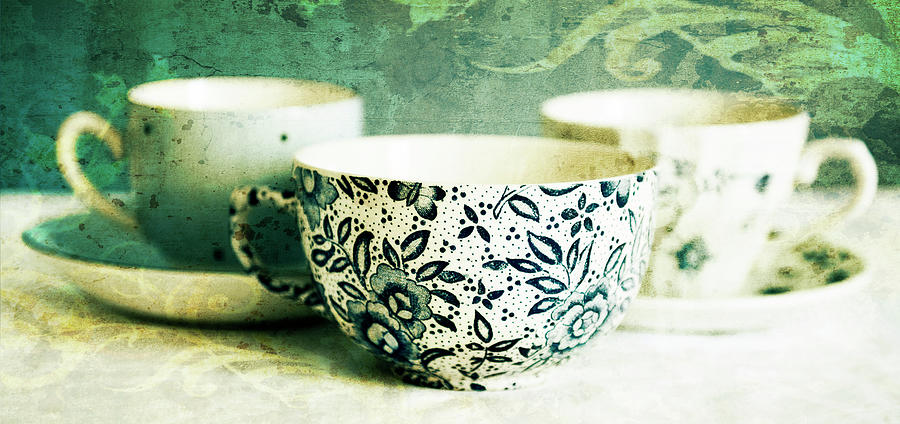 Still Life Photograph - Antique Teacups And Saucers 02 by Tom Quartermaine