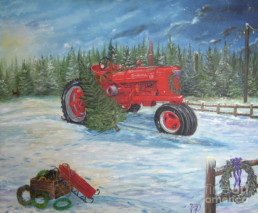 Antique Tractor at the Christmas Tree Farm Painting by Nicole Angell