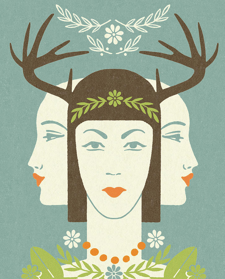 Nature Drawing - Antler Woman With Two Ladies by CSA Images