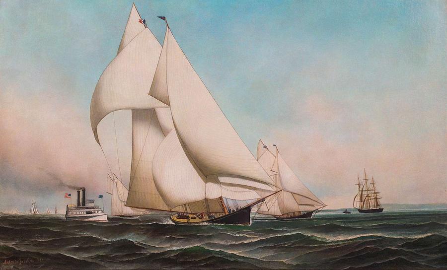 Antonio Jacobsen Danish-american 1850-1921 New York Yacht Club Fleet Race, 1889 Palmer Leading Ata Painting