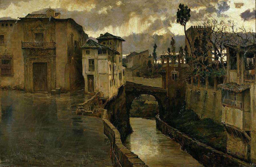 Antonio Munoz Degrain / Rainstorm in Granada -Memories of Granada-, 1881, Spanish School. Painting by Antonio Munoz Degrain -1840-1924-