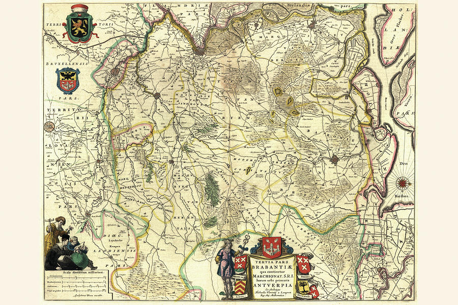 Map Painting - Antwerp, Belgium by Willem Janszoon Blaeu (Blau)